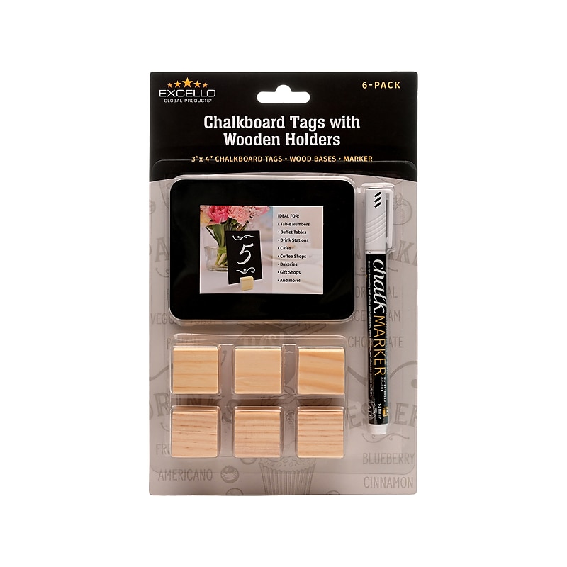 Excello Global Products 4" Chalkboard Tag, Black, 6/Pack (EGP-HD-0508-S) image 1