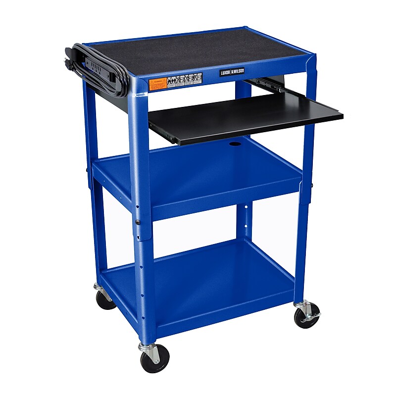 Luxor 3-Shelf Metal Mobile Utility Cart with Lockable Wheels, Blue (UCMT1KB-RB) image 1