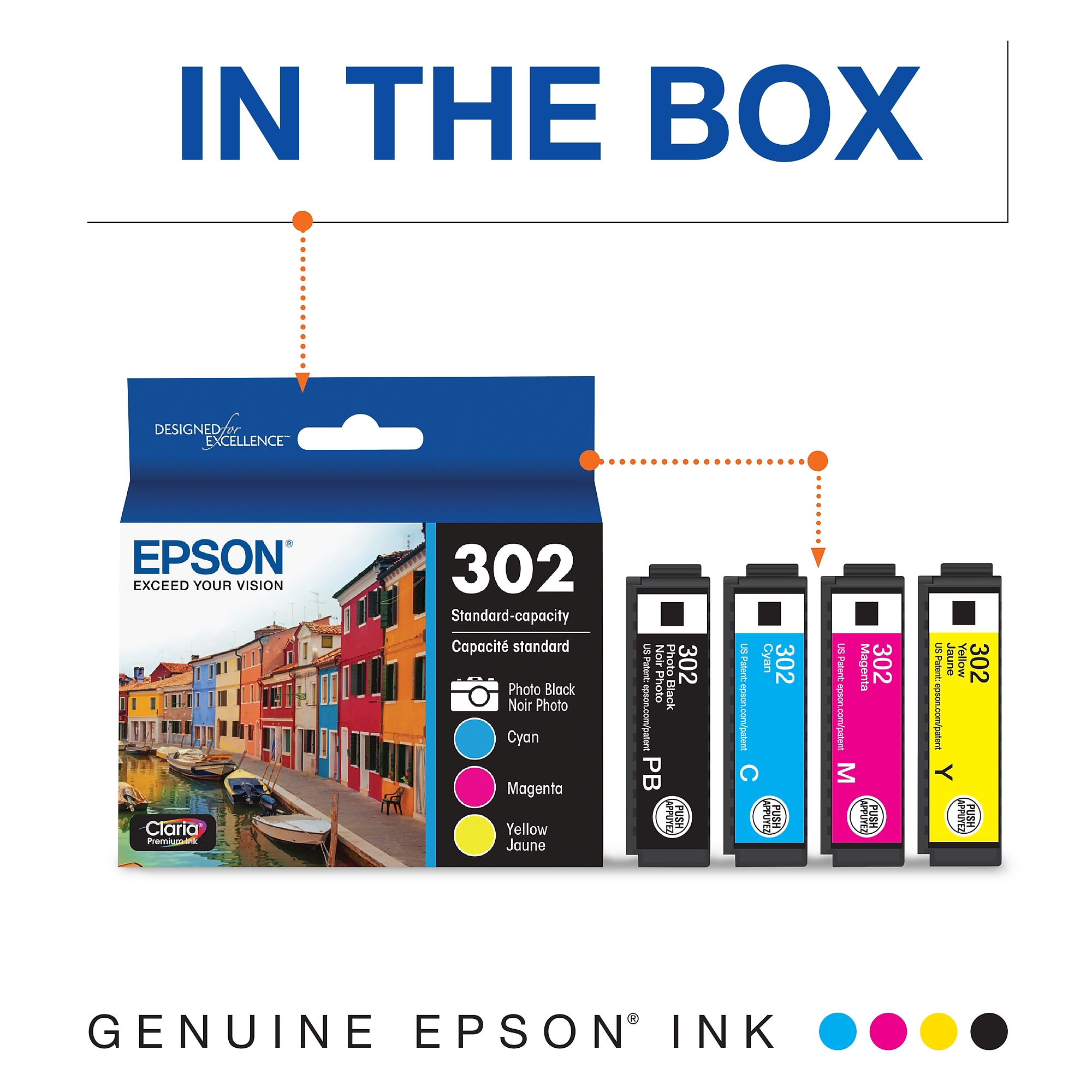 Epson T302 Cyan/Magenta/Yellow/Photo Black Standard Yield Ink Cartridge, 4/Pack (T302520-S) Sansujyuku sansujyuku.com