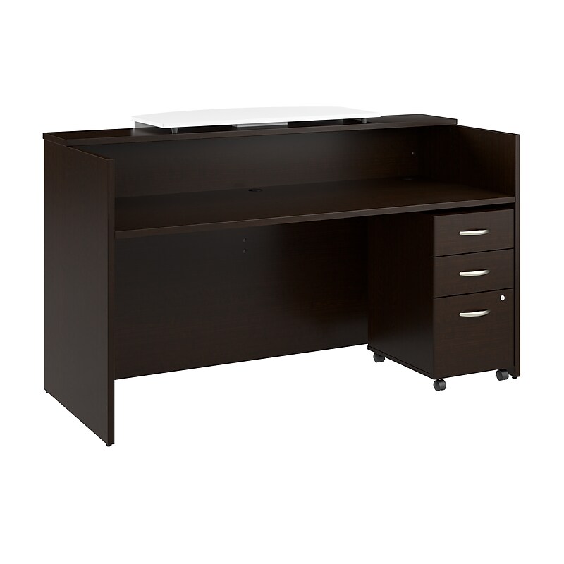 Bush Business Furniture Arrive 72"W Reception Desk with Counter and Mobile File Cabinet, Mocha Cherry (ARV008MR) image 1