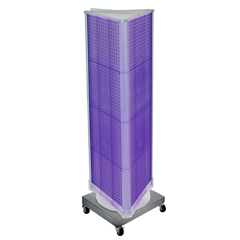 Azar Displays 60”H x16”W Three-Sided Revolving Pegboard Tower Floor Display on Wheeled Metal Base, Purple (700452-PUR) image 1
