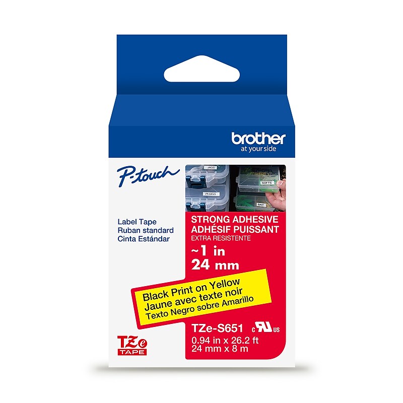 Brother P-touch TZe Strong Adhesive Laminated Label Tape, 0.94" X 26.2', Yellow (TZES651G) image 1