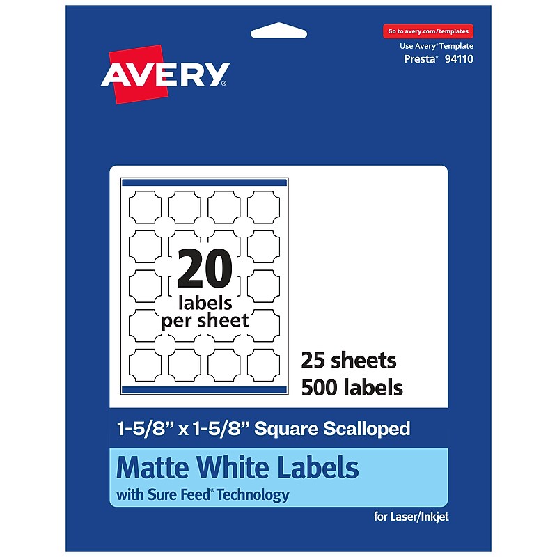 Avery Laser/Inkjet Multipurpose Labels, 1.625"  x 1.625", Matte White, 500/Pack (94110) image 1
