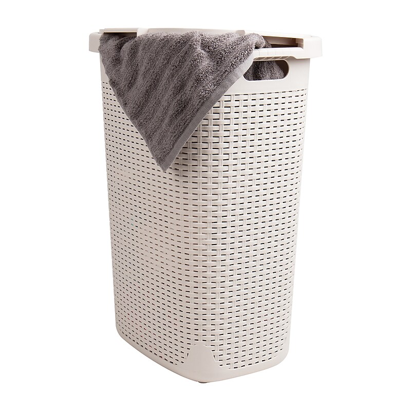 Mind Reader 15.85-Gallon Laundry Hamper with Lid, Plastic, Ivory (60HAMP-IVO) image 1