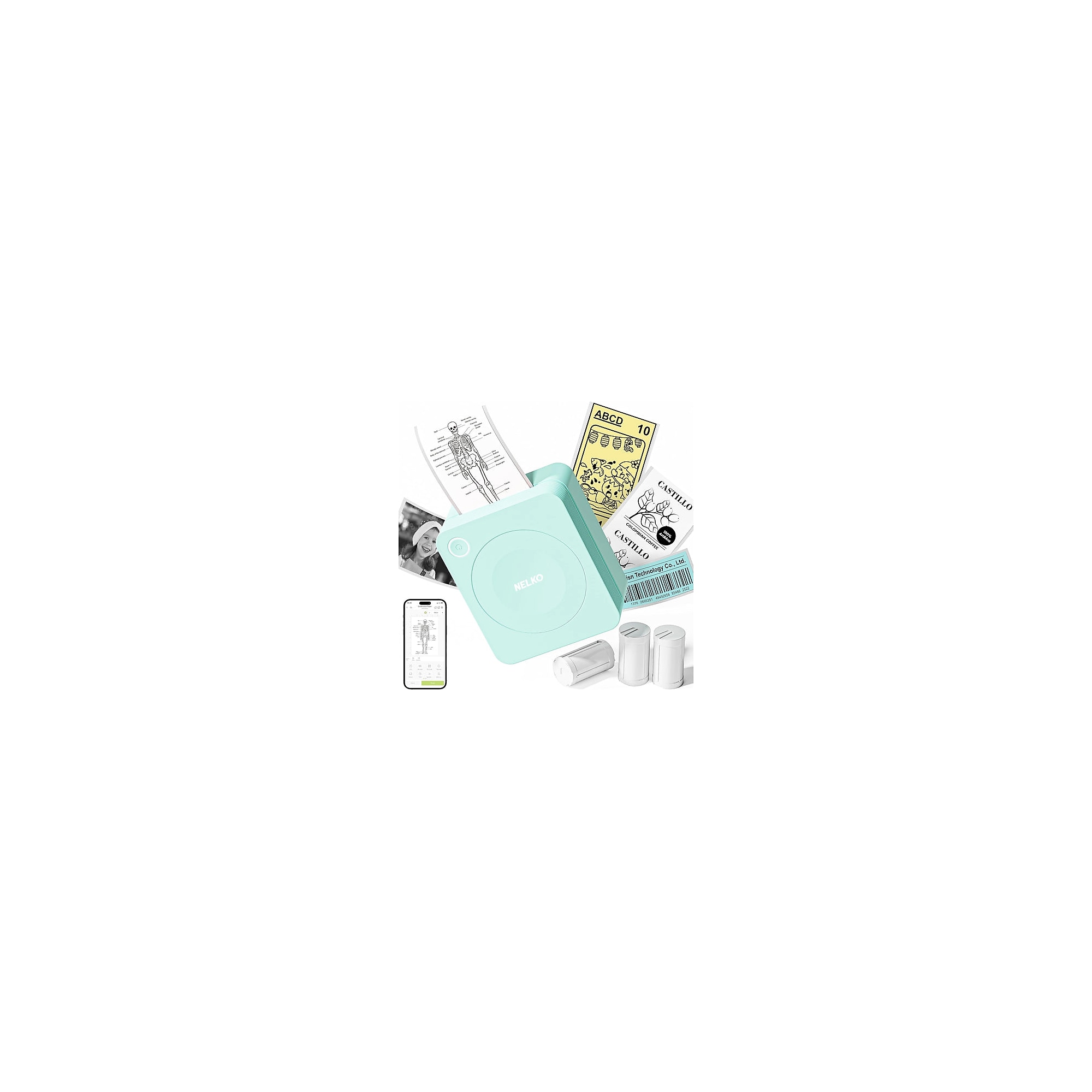 Nelko PM230 Portable Bluetooth Thermal Sticker Printer, Green (P230GR-5435W-2R) Sansujyuku sansujyuku.com