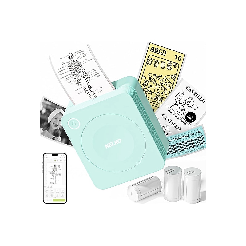 Nelko PM230 Portable Bluetooth Thermal Sticker Printer, Green (P230GR-5435W-2R) image 1