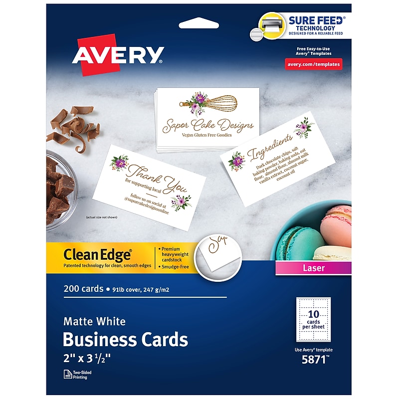 Avery Clean Edge Business Cards, 2" x 3 1/2", Matte White, 200/Pack (5871) image 1