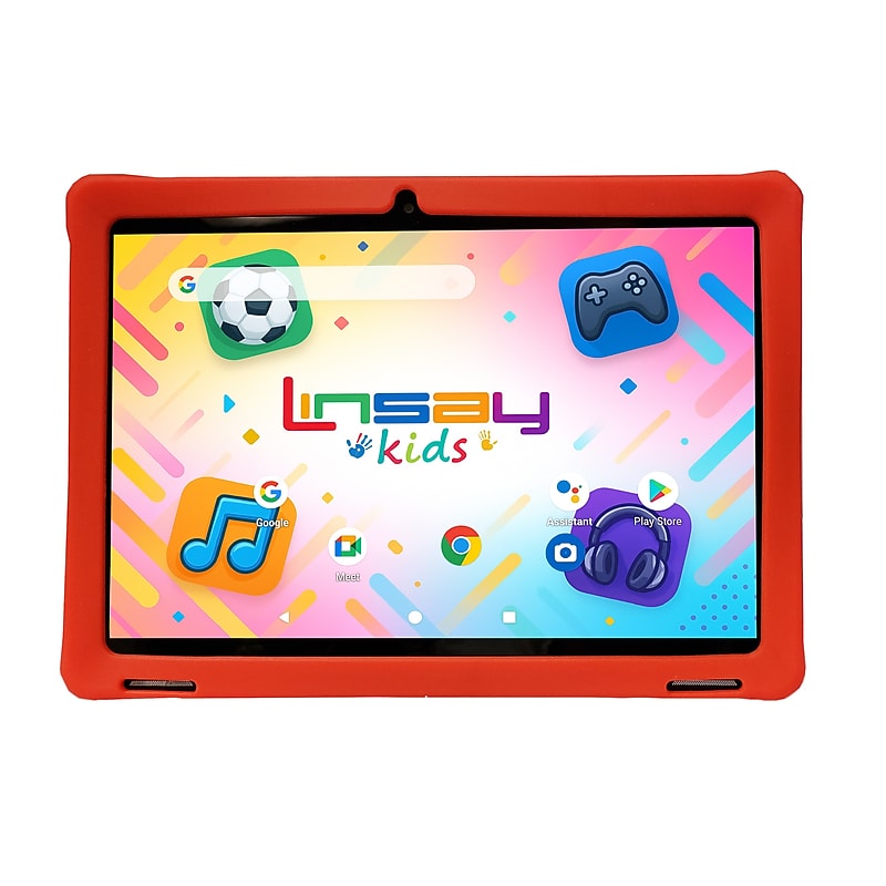 Linsay F10 Series 10.1" Tablet, Wi-Fi, Octa Core, 256GB eMMC, Android 15, with Red Kids Defender Case (F10IPGKIDSRPLUS) image 1
