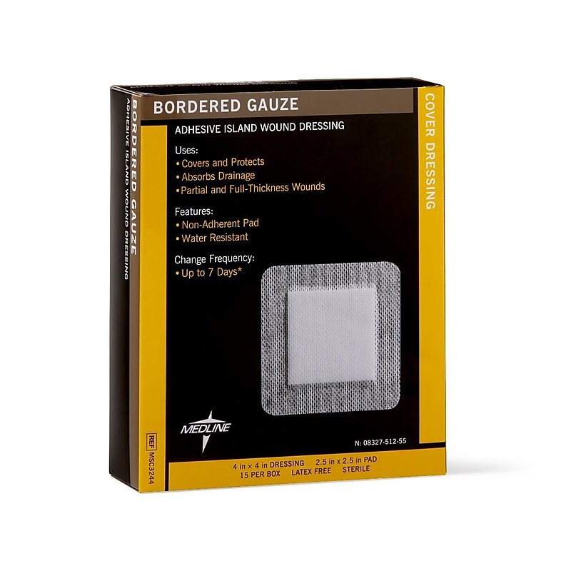 Medline Bordered Gauze Adhesive Island Wound Dressing, 4" x 4", 15/Box (MSC3244Z) image 1