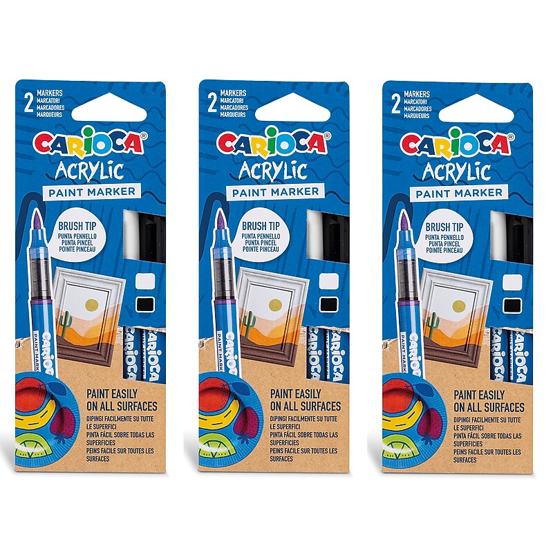 CARIOCA Water Based Acrylic Paint Markers, Brush Tip, Assorted Colors, 2/Set, 3/Bundle (CRA45283-3) image 1