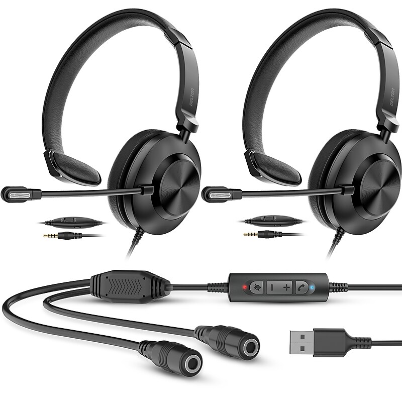 Delton T30Y Training Headset with Master Adapter, Computer Headset Splitter Training Supervising Coaching Bundle (DWHT230Y) image 1