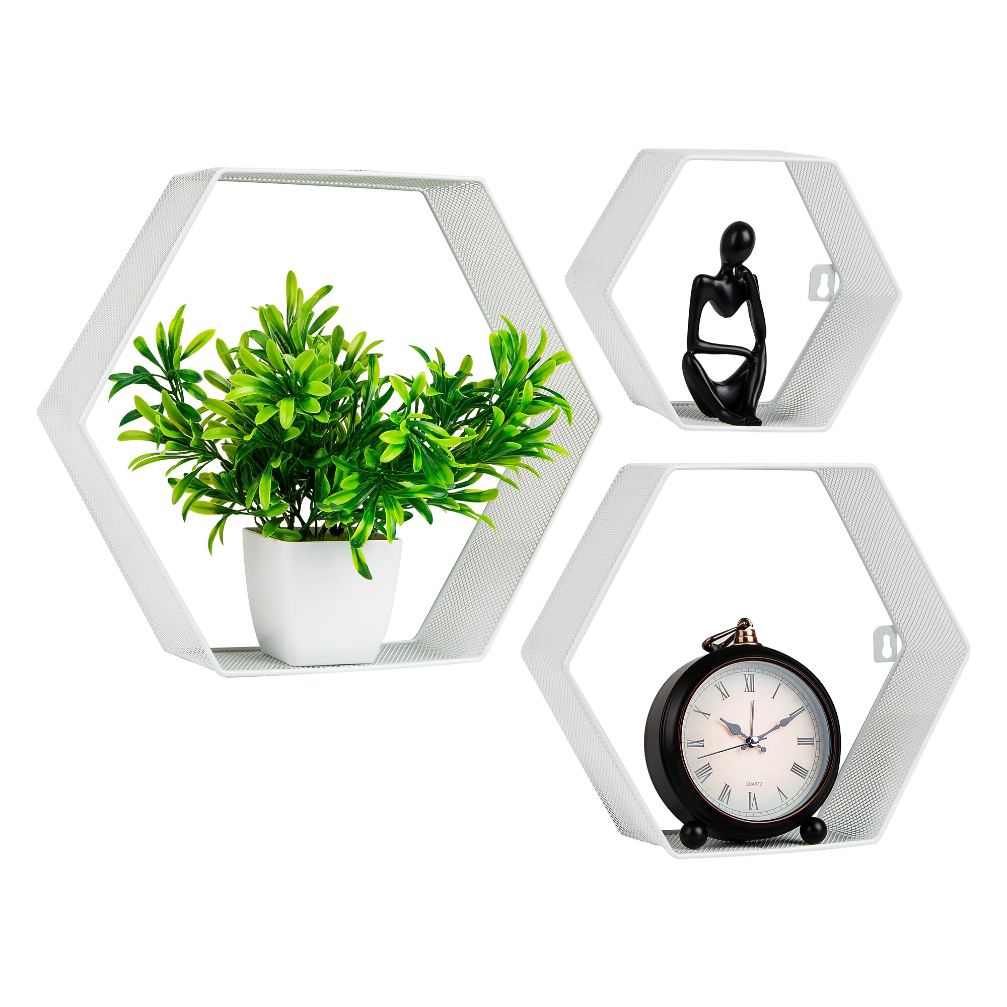 Mind Reader Metal Honeycomb Hexagon Floating Shelves, White, 3/Set (WALL3PC-WHT) Sansujyuku sansujyuku.com