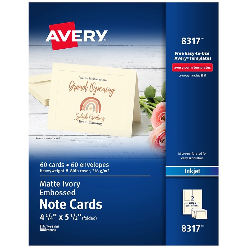 Avery Embossed General Use Note Cards, Matte Ivory, 60/Pack (08317) image 1