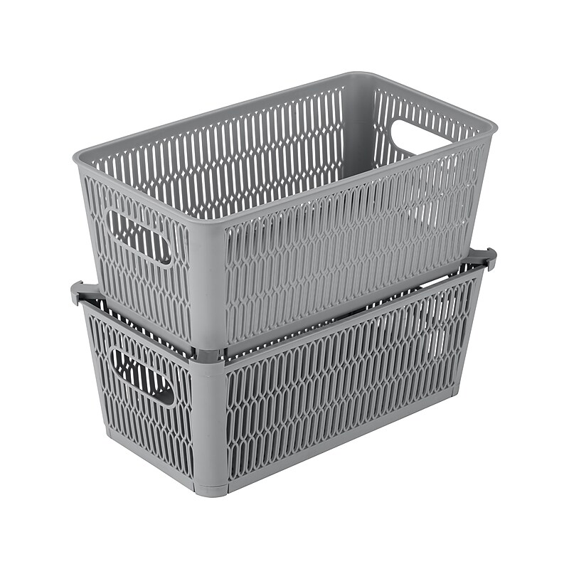 Simplify Slide to Stack Storage Tote, Plastic, Gray, 2/Pack (25934-GREY-ST) image 1