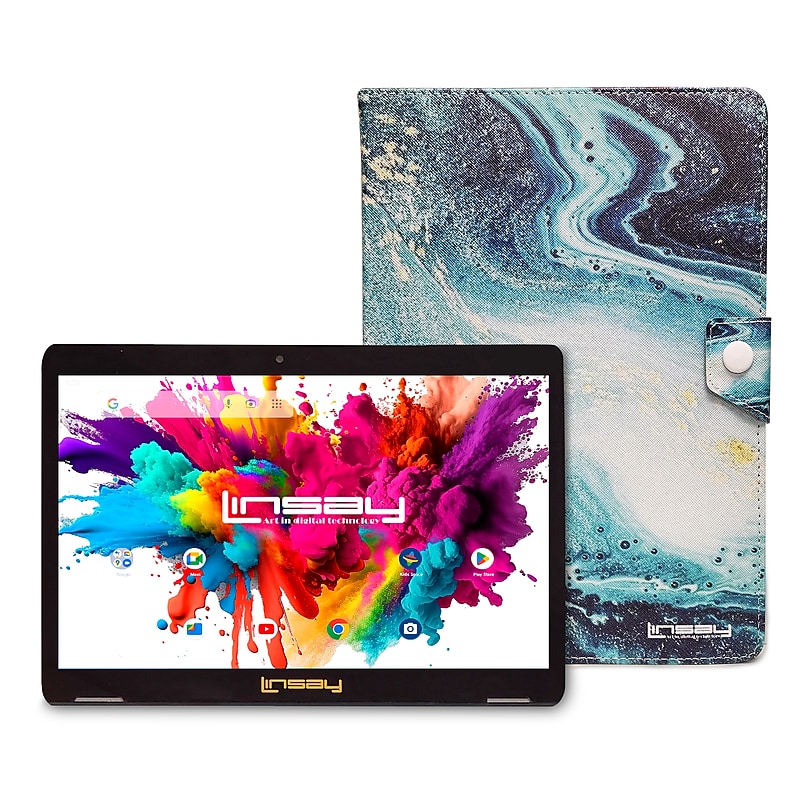 Linsay Octa Core 10.1" Tablet, 4GB RAM, 128GB Storage, Android 13, Bundled with Ocean Marble Case and Stylus Pen image 1