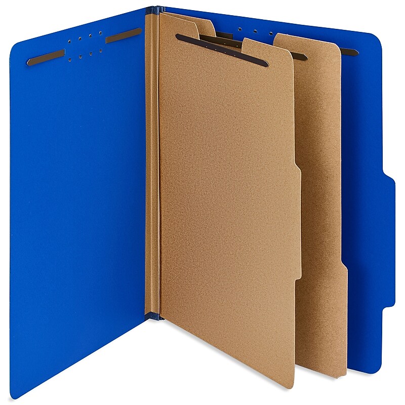 Staples 100% Recycled Heavy Duty Classification Folder, 2-Dividers, 2" Expansion, Letter Size, Dark Blue, 10/Box (ST62550) image 1