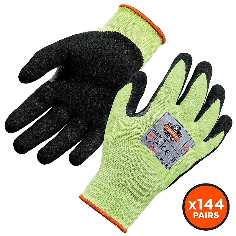 Ergodyne Proflex 7041 Cut Resistant Gloves, Nitrile Coated, ANSI A4, XL, Lime, 144 Pairs