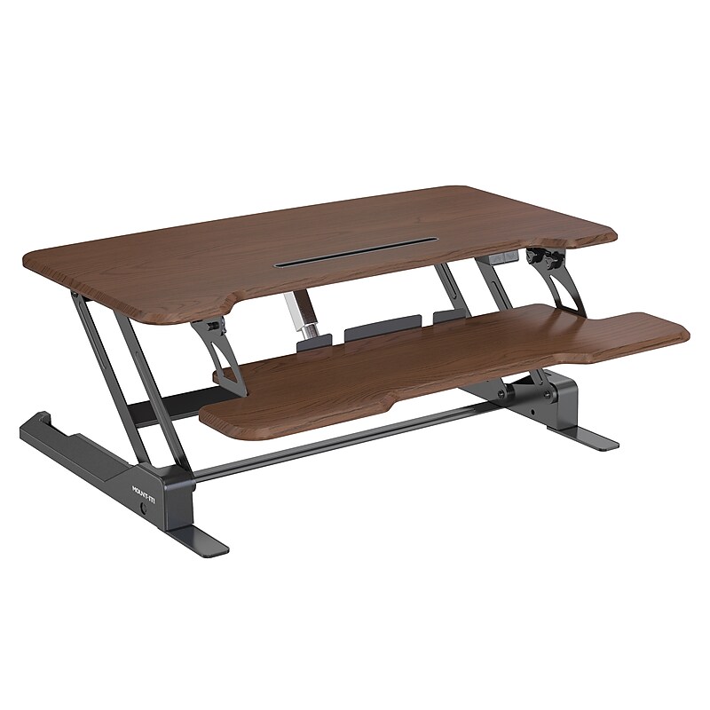 Mount-It! 38"W Electric Rectangular Adjustable Standing Desk Converter, Dark Walnut (MI-8011) image 1