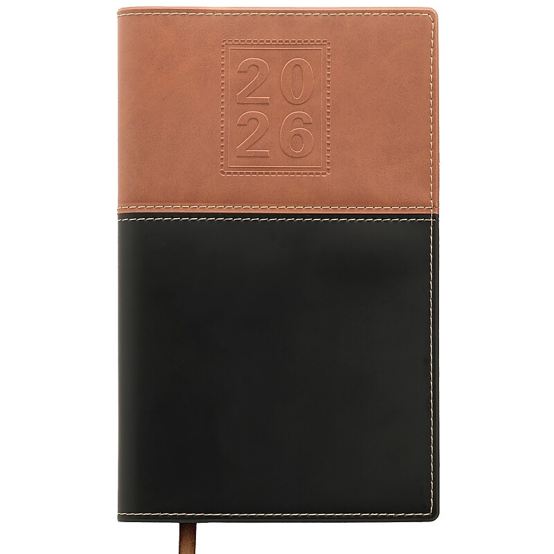 2026 Global Printed Products 5" x 8" Weekly & Monthly Planner, Faux Leather Cover, Black/Brown image 1