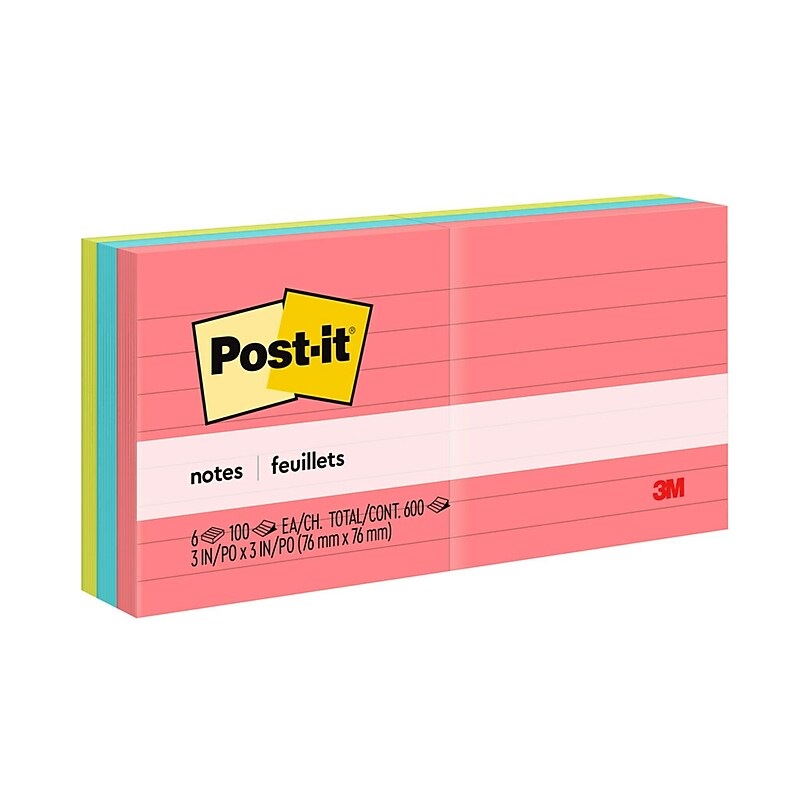 Post-it Notes, 3" x 3", Poptimistic Collection, Lined, 100 Sheet/Pad, 6 Pads/Pack (6306AN) image 1