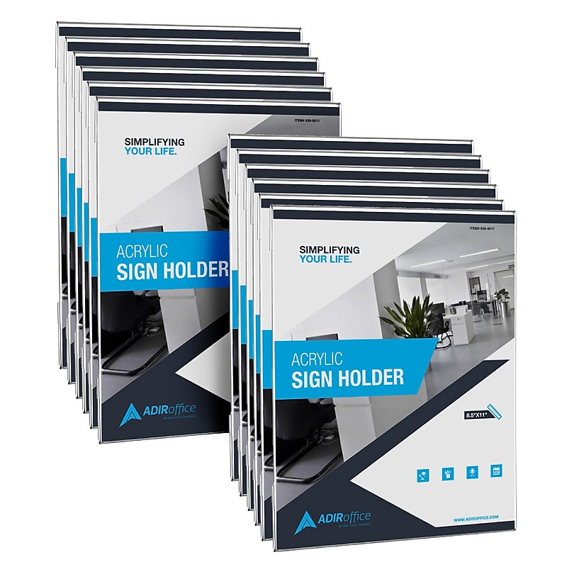 AdirOffice Wall Mount Sign Holder, 8.5" x 11", Desktop/Wall, Clear Acrylic, 24/Pack (639-8511-24-WM) image 1