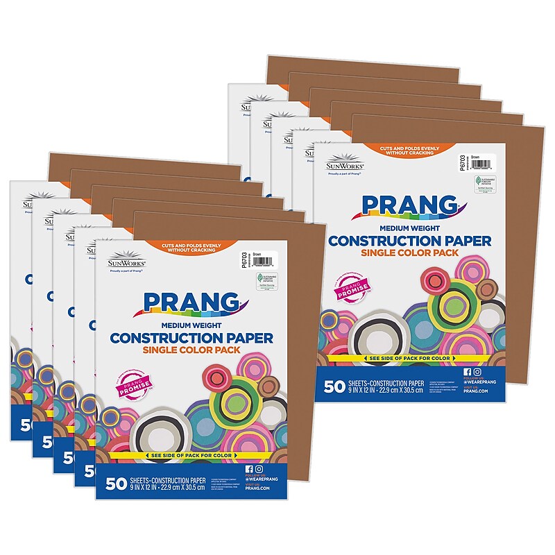 Prang 9" x 12" Construction Paper, Brown, 50 Sheets/Pack, 10 Packs/Bundle (PAC6703-10) image 1