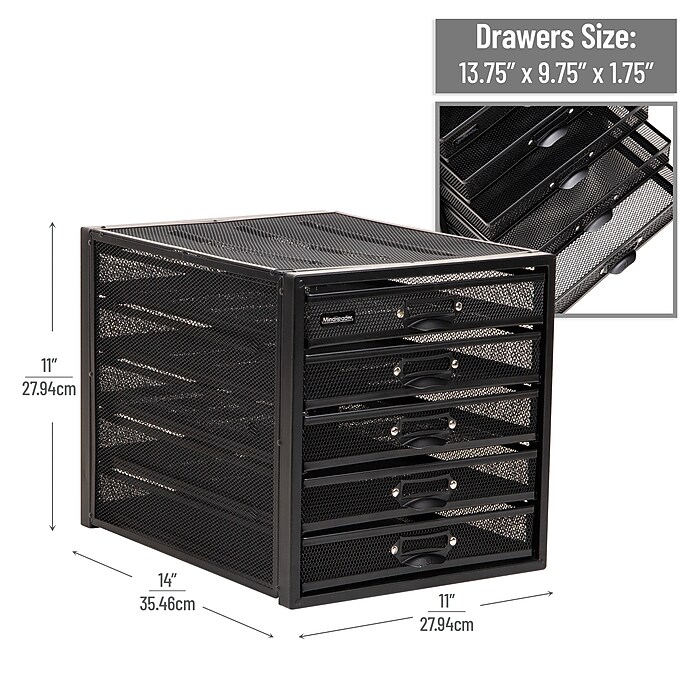 Mind Reader 5-Compartment Metal Mesh File Storage Drawers, Black