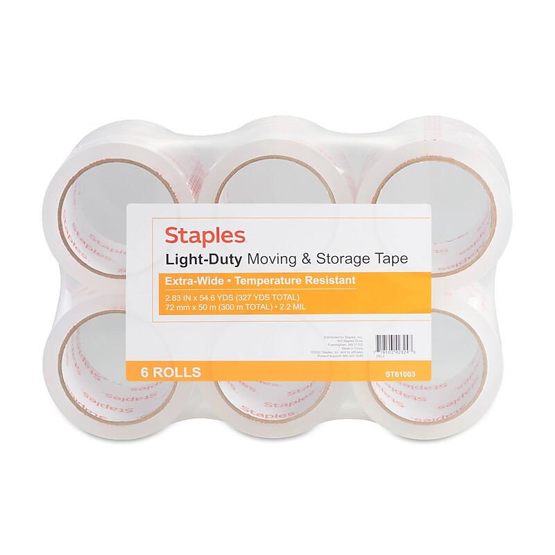 Staples Lightweight Moving & Storage Packing Tape , 2.83" x 54.6 yds., Clear, 6/Rolls (52204) image 1