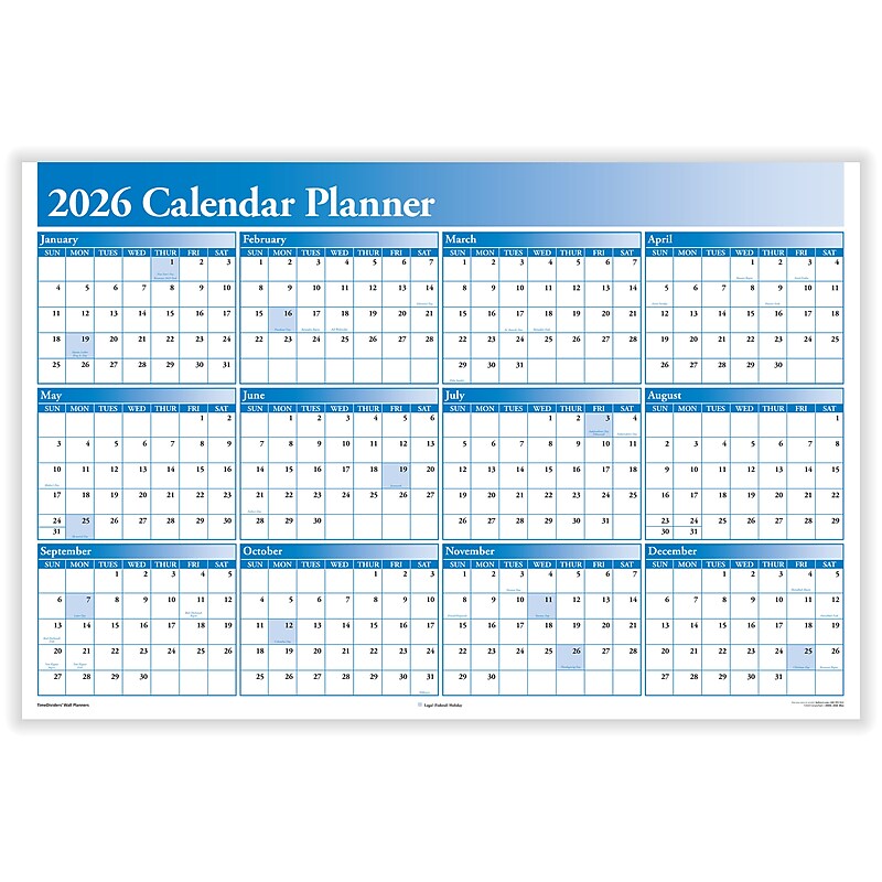 2026 ComplyRight Full Calendar Planner 36" x 24" Yearly Dry Erase Wall Calendar, Blue (J0056BL) image 1