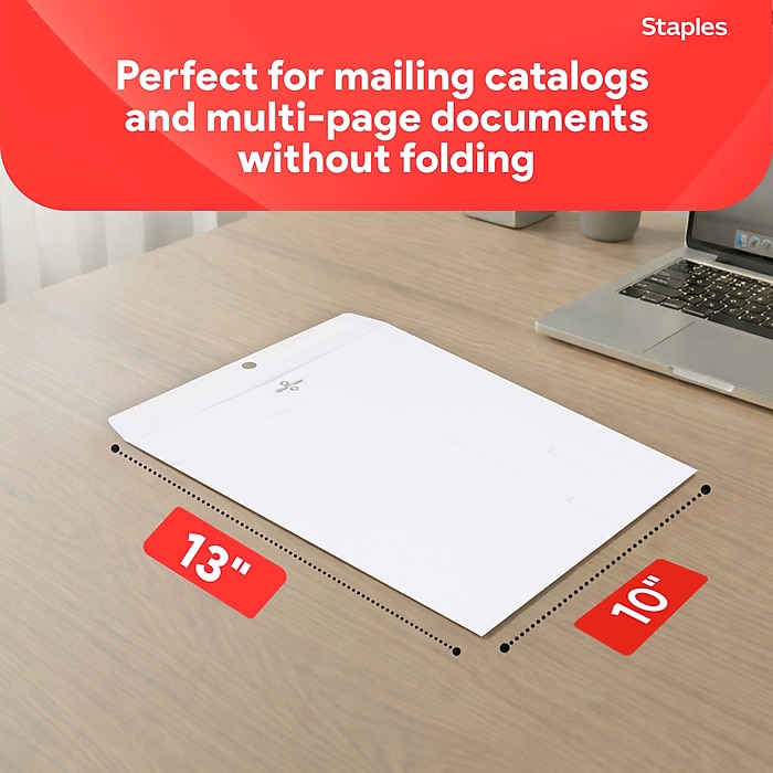 Staples 10 x 13 White Wove Clasp & Gummed Catalog Envelopes, Metal