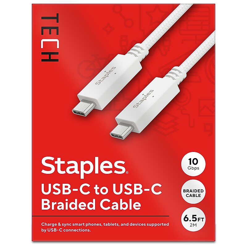 Staples USB-C to USB-C Braided Cable, 6.6ft, 2/Pack (ST62320) image 1