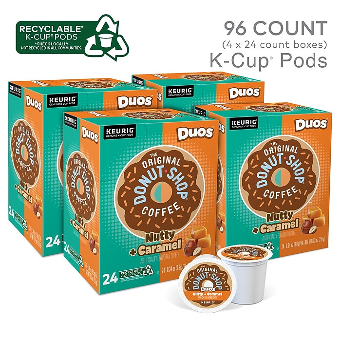 The Original Donut Shop Duos Nutty + Caramel Coffee Keurig K-Cup Pods,  Medium Roast, 96/Carton (374764CT) | Staples