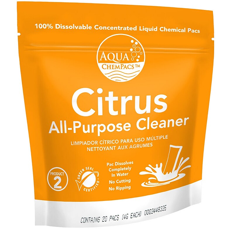 Aqua ChemPacs Citrus All-Purpose Cleaner, Citrus Scent, 20 Pacs/Bag (9320897) image 1