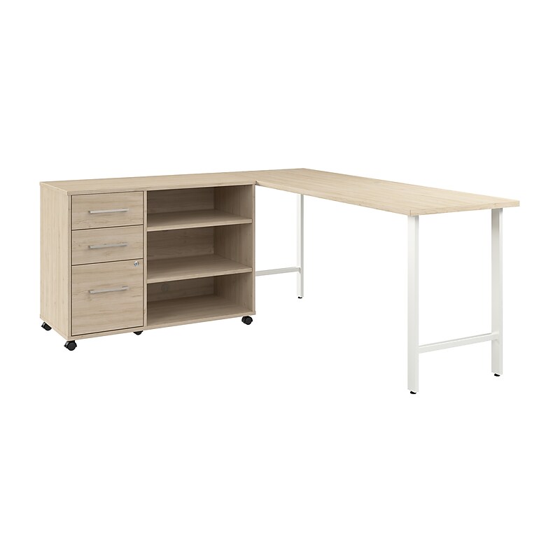 Bush Business Furniture Hustle 72"W Computer Desk and Storage Cabinet with Drawers and Shelves, Natural Elm (HUS008NE) image 1
