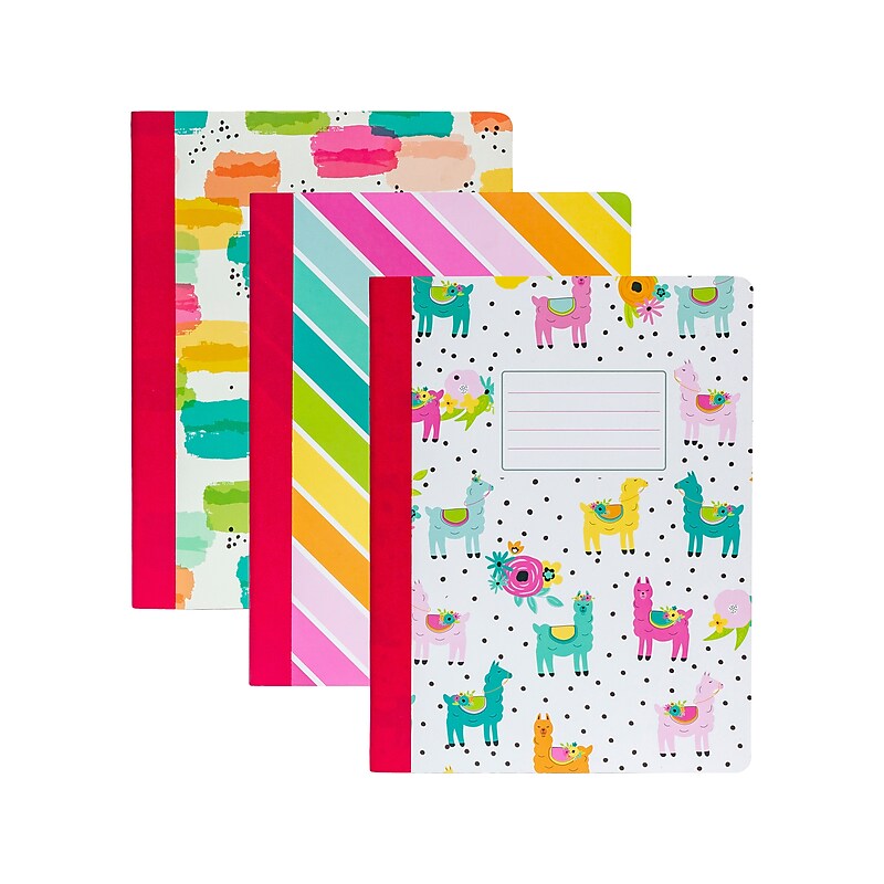 Carpe Diem Rainbow Color Wash Composition Notebooks, 7.5" x 9.45", College Ruled, 70 Sheets, Assorted Colors, 3/Pack (9095-CD) image 1