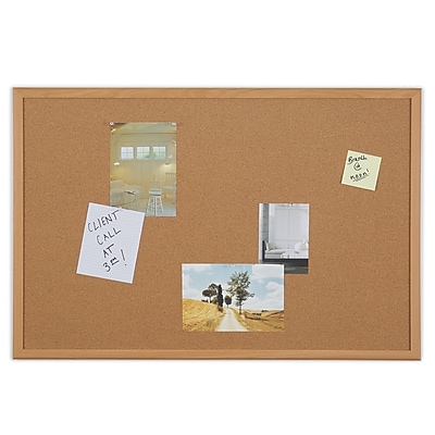 Staples Cork Bulletin Board, Oak Frame, 3'W x 2'H (28336-CC)