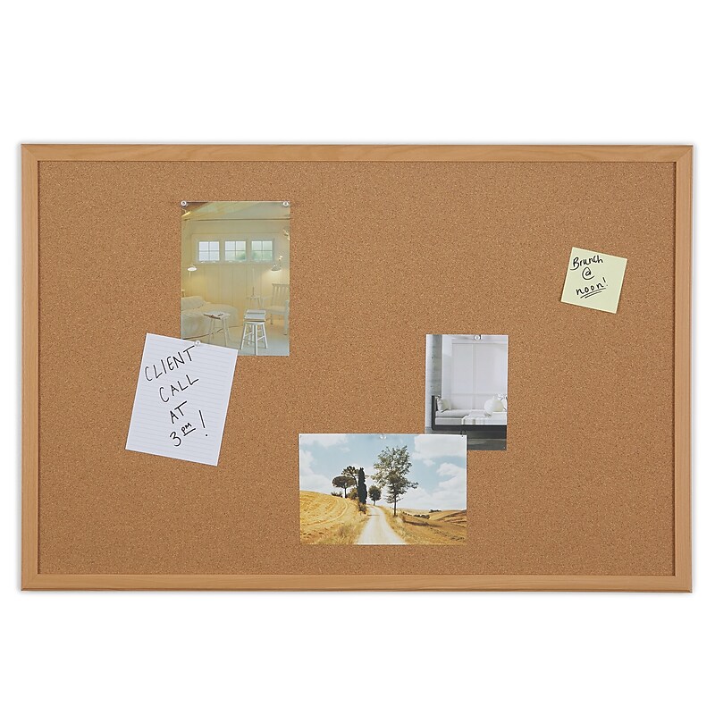Staples Cork Bulletin Board, Oak Frame, 3'W x 2'H (28336-CC) image 1