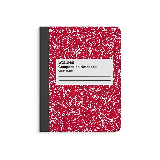 Staples Composition Notebook, 7.5" x 9.75", Graph Ruled, 80 Sheets, Red