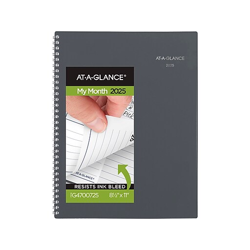 2025 ATAGLANCE DayMinder 8.5" x 11" Monthly Planner, Poly Cover, Gray