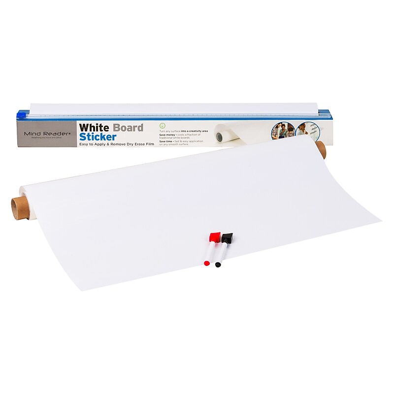 Mind Reader Adhesive Dry-Erase Whiteboard Roll with Dry Erase Markers, 24" x 10' (DWBER-WHT) image 1