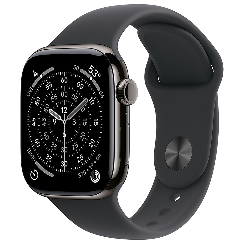 Apple Watch Series 11 GPS + Cellular Smartwatch, 42mm, Slate Titanium Case with Black Sport Band, Small/Medium (MF8R4LW/A) image 1
