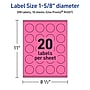 Avery Round Laser/Inkjet Multipurpose Labels, 1-5/8" Dia, Bright Pink (200/Pack)~#|#~A8A2F575-7FB3-4686-8A8BD0B12115B2C5_sc7
