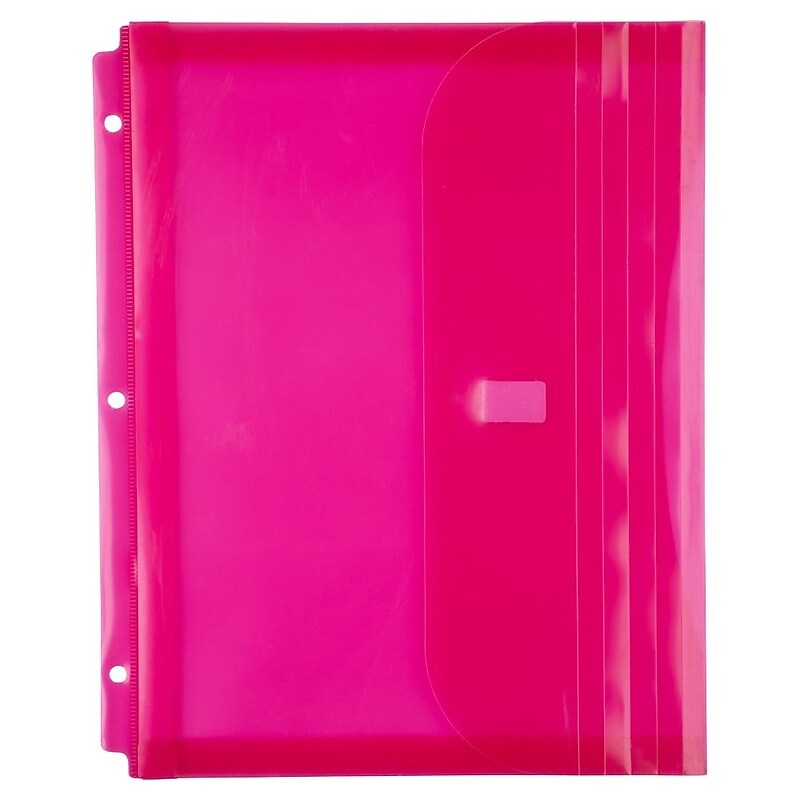 JAM Paper Plastic Binder Pocket, 3-Hole Punched, Pink, 3/Pack (218VB1PIX3) image 1