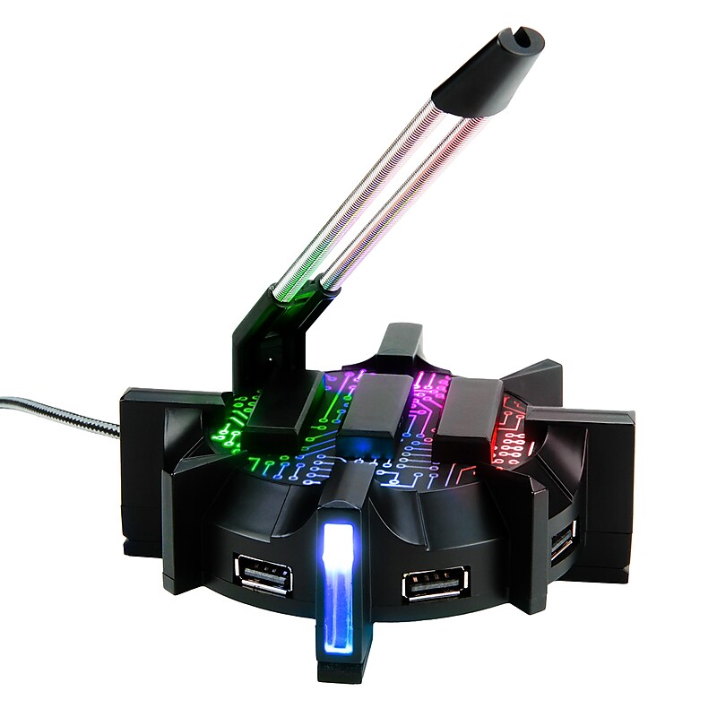 Enhance Pro Gaming Mouse Bungee Cable Holder, 4 Port Desktop USB Hub & 7 LED Modes, Black (ENPCGHB100BKEW) image 1