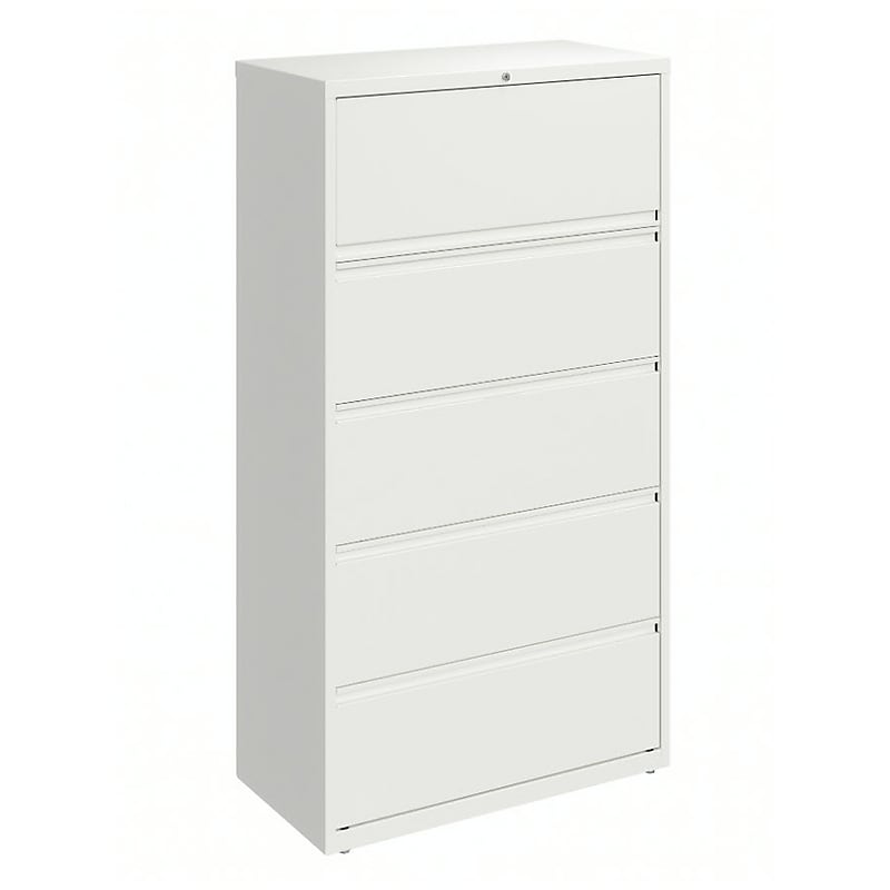 Hirsh HL10000 Series 5-Drawer Lateral File Cabinet, Locking, Letter/Legal, White, 36" (23703) image 1