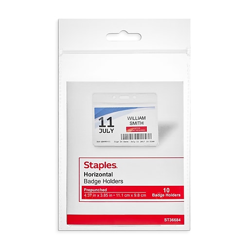 Staples Horizontal ID Badge Holder, Clear, 10/Pack (36684)
