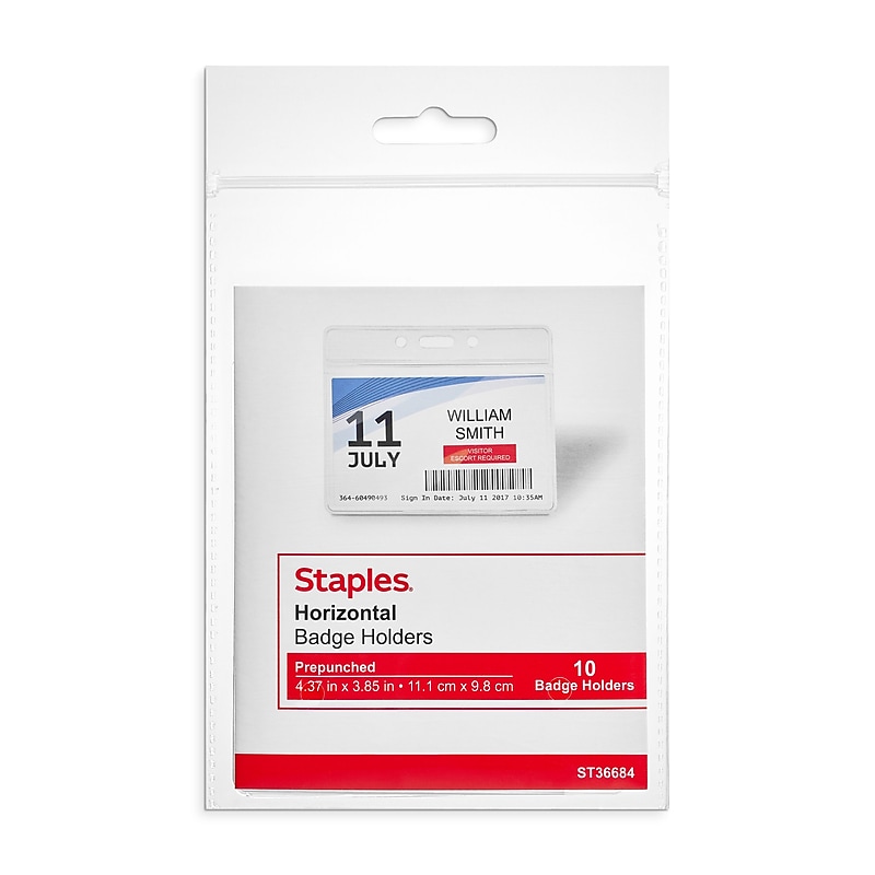 Staples Horizontal ID Badge Holder, Clear, 10/Pack (36684) image 1