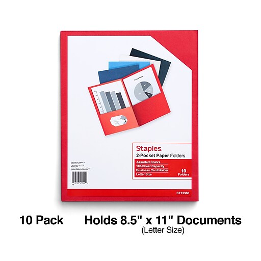 Staples 2Pocket Presentation Folders, Assorted, 10/Pack (13366US