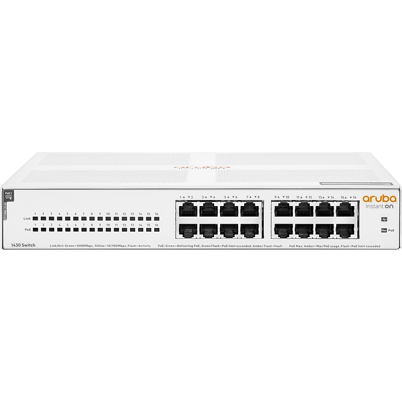Aruba 1430 16-Port Gigabit Ethernet Unmanaged Switch, White (R8R48A#ABA) image 1
