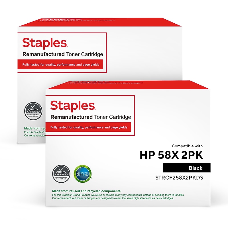 Staples Remanufactured Black High Yield Toner Cartridges Replacement for HP 58X (CF258X), 2/Pack image 1